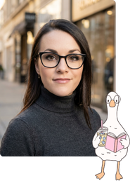 Megan Anderson with illustrated Kaleidoscope character