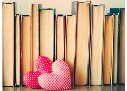 Books with heart decorations